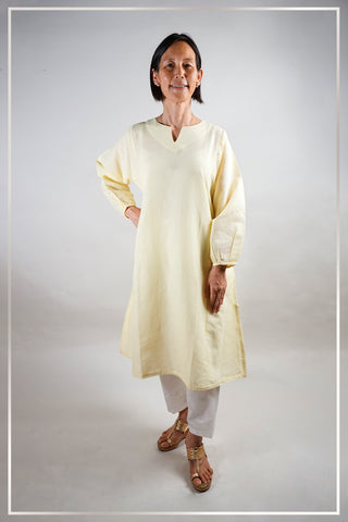 Soft Yellow Linen Kurti and Pant Co-ord Set - Comfortable Casual Wear