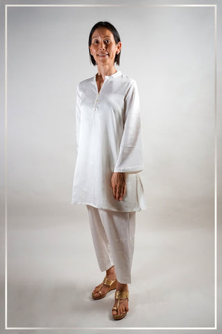 Elegant White Modal Satin Co-Ord Set