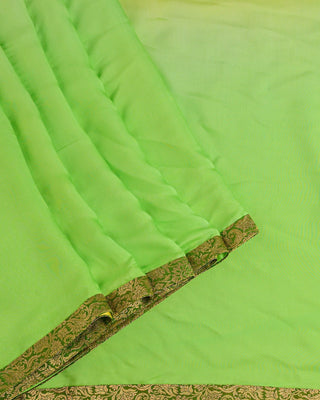 Parrot Green & Yellow Ombre Modal Silk Saree with Mehndi Green Gold Zari Border