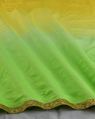Parrot Green & Yellow Ombre Modal Silk Saree with Mehndi Green Gold Zari Border
