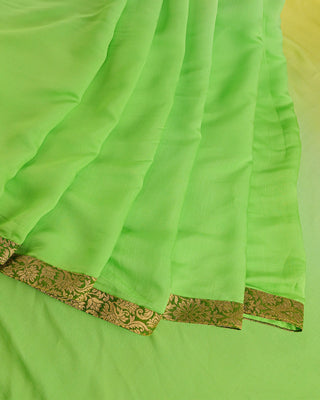 Parrot Green & Yellow Ombre Modal Silk Saree with Mehndi Green Gold Zari Border