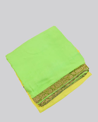 Parrot Green & Yellow Ombre Modal Silk Saree with Mehndi Green Gold Zari Border