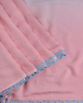Light Sky Blue and Peach Pink Ombre Modal Silk Saree