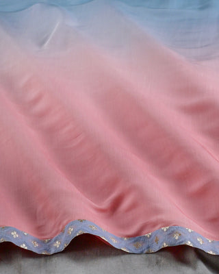 Light Sky Blue and Peach Pink Ombre Modal Silk Saree