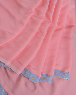 Light Sky Blue and Peach Pink Ombre Modal Silk Saree