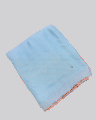 Light Sky Blue and Peach Pink Ombre Modal Silk Saree