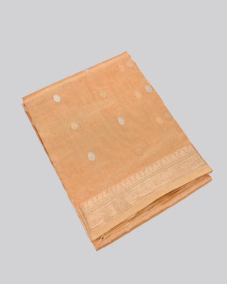 Gold handwoven Banarasi Kora tissue silk saree with sona rupa gold silver zari leaf floral buttas and brocade mesh pallu