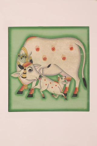 Mother Cow & Calf Pichwai Hand-painting