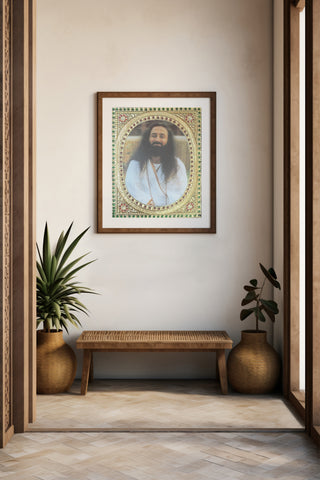 Tanjore painting of Gurudev Sri Sri Ravi Shankar Ji with 22K gold leaf and Gesso work	