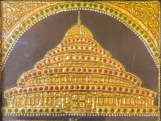 Tanjore painting of Vishalakshi Mantap with gold leaf and semi-precious stones	