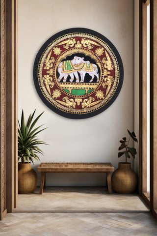 Elephant and Rishab Tanjore Painting