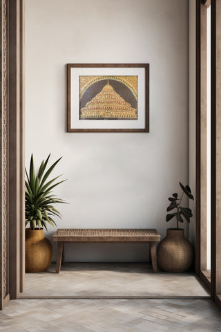 Tanjore painting of Vishalakshi Mantap with gold leaf and semi-precious stones	