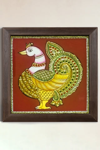 Royal peacock Tanjore painting with 22K gold leaf and 3D Gesso work	
