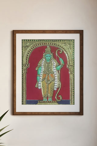 Handcrafted Lord Rama Tanjore painting with 22K gold foil and Gesso work	