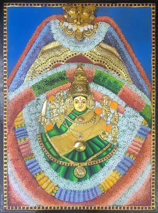 Hand-painted Goddess Lakshmi Tanjore painting with 22K gold leaf and Gesso details	