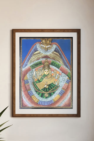 Hand-painted Goddess Lakshmi Tanjore painting with 22K gold leaf and Gesso details	