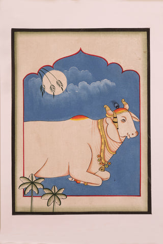 Dhenu under Full Moon: Pichwai Hand-painting