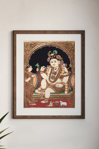 Bala Krishna with Mother Yashoda Tanjore Painting