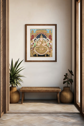 Tanjore Painting of GajaLakshmi with Elephants on Lotus