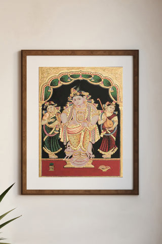 Krishna with Gopikas Tanjore Painting