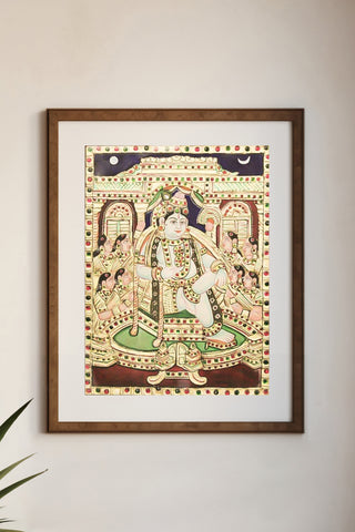 Lord Krishna Sitting with Gopikas Tanjore Painting