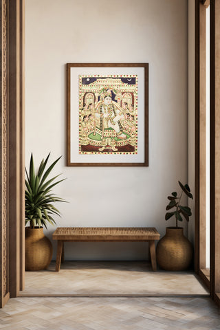 Lord Krishna Sitting with Gopikas Tanjore Painting