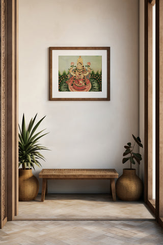 Mahalakshmi on Lotus Tanjore Painting