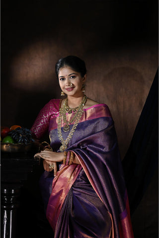 Navy Blue Kanchipuram Pure Silk Saree