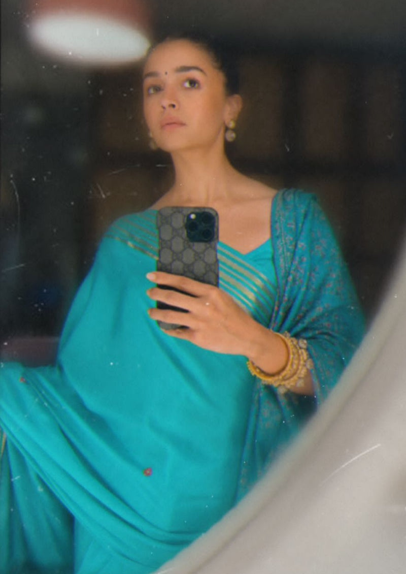 Alia Bhatt's Turquoise Blue Mysore Silk Saree (without painting)