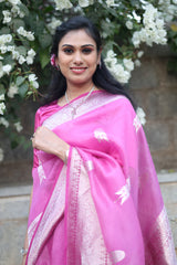 Pink and Silver Organza Saree