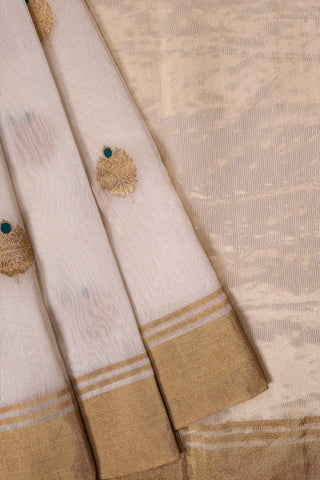 Off-White Chanderi Silk Saree with Gold Leaf Motifs