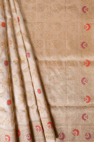 Off-White Banarasi Organza Saree with Minakari