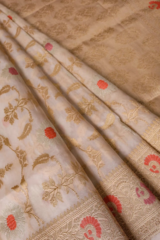 Off-White Banarasi Organza Saree with Minakari