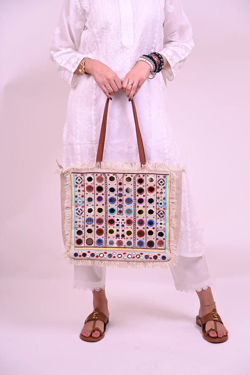 Mirror Gleam Jute Handbag