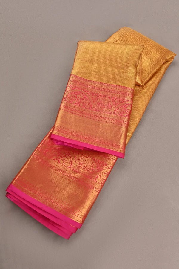 Gold Tissue and Rani Pink Kanchipuram Pure Silk Saree