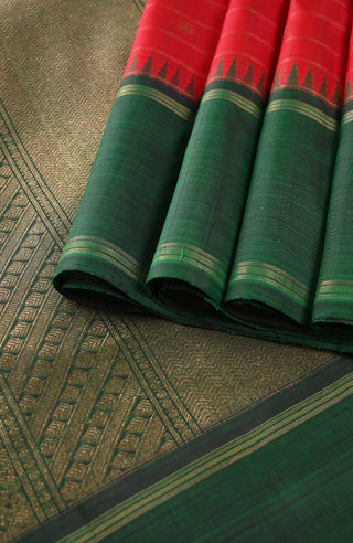 Deep Red and Green Kanchipuram Pure Silk Saree