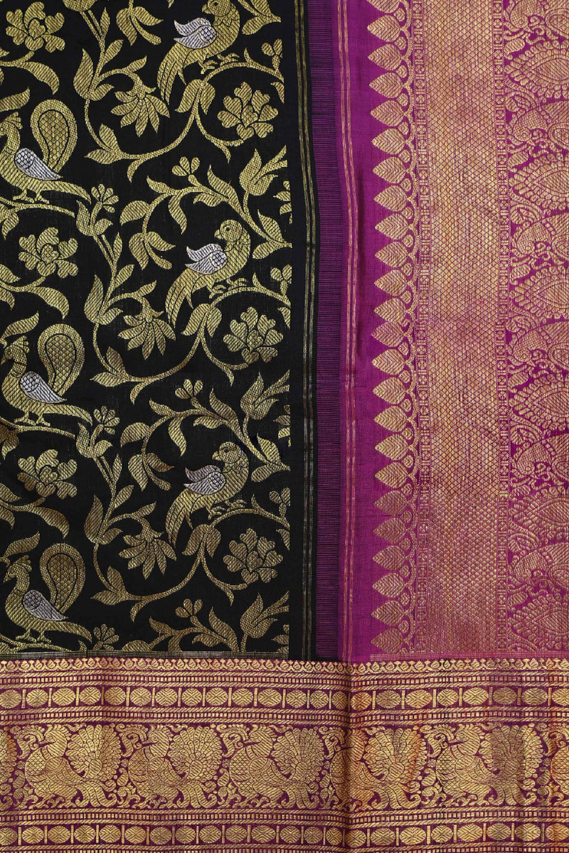 Black and Purple Kanchipuram Handloom Silk saree