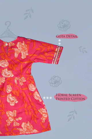 Pink and Orange Floral Suit Set With Gota Detail