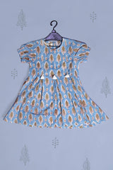 Blue Printed Cotton Frock with Tassels