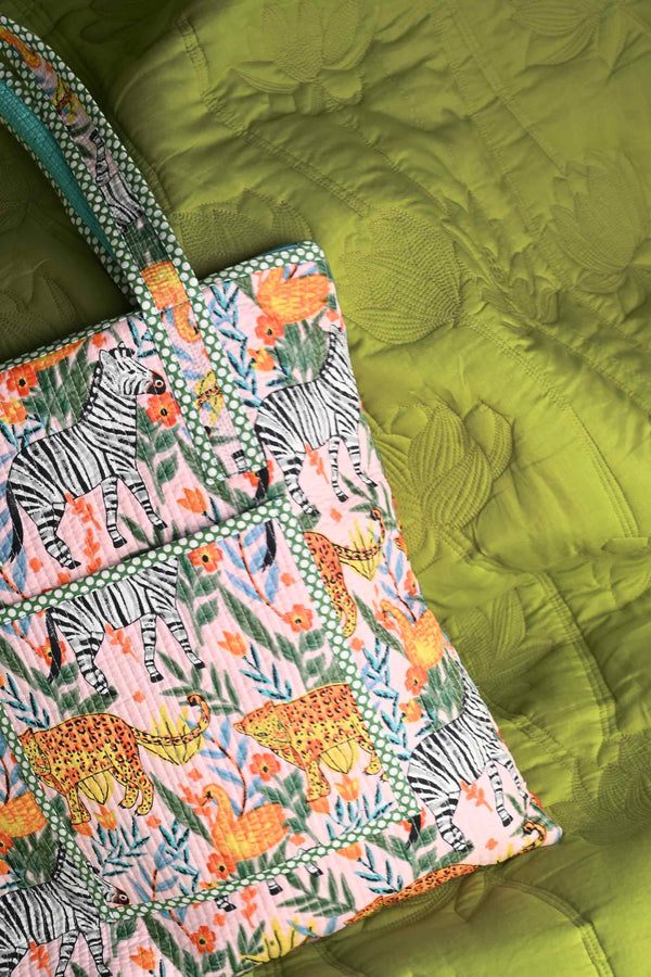 Jungle print cotton tote bag