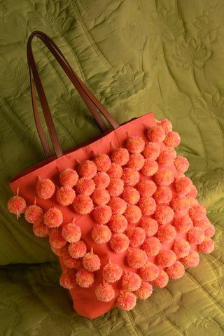 Tangerine Pompom Handbag