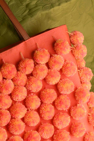 Tangerine Pompom Handbag