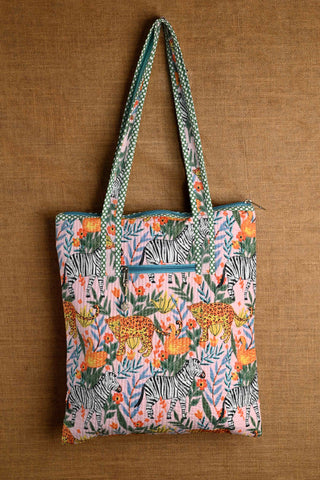 Jungle print cotton tote bag