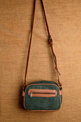 Green Burlap Sling Bag