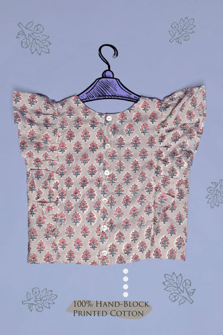 Floral Print Grey Cotton Top