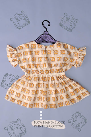 Tiger Print White Cotton Frock