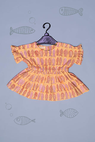 Fish Print Yellow Cotton Frock