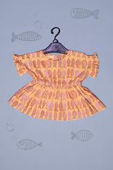 Fish Print Yellow Cotton Frock