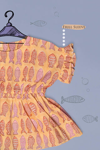 Fish Print Yellow Cotton Frock