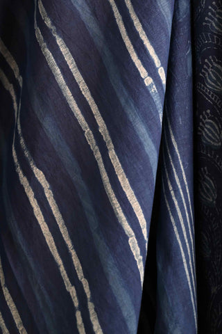 Indigo Soft Cotton Saree with Floral Vines